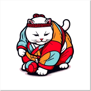 Classic Sumo Kitty: Retro Cat as a Sumo Wrestler Shirt Posters and Art